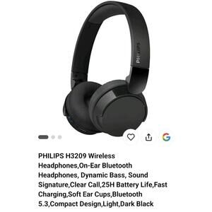 PHILIPS H3209 Wireless On-Ear Bluetooth Headphones Dynamic Bass 25H Battery